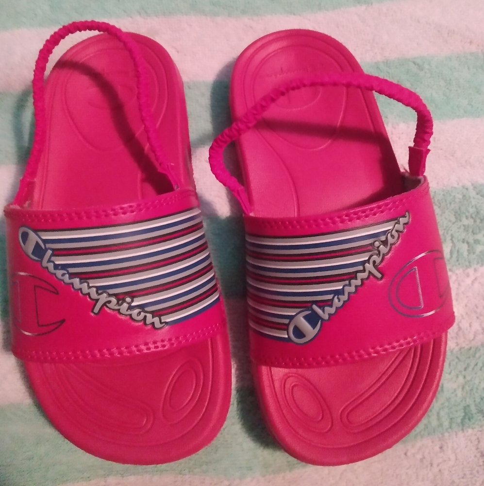 Champion red toddler unisex slides.